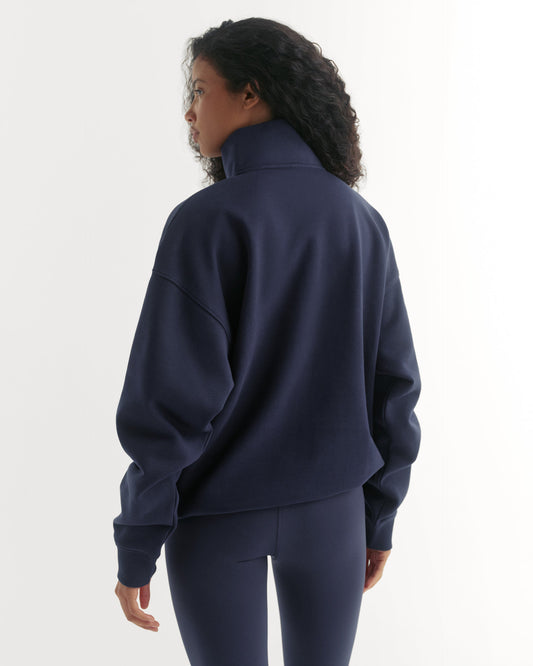 Relaxed Quarter Zip Sweatshirt - Navy Blue
