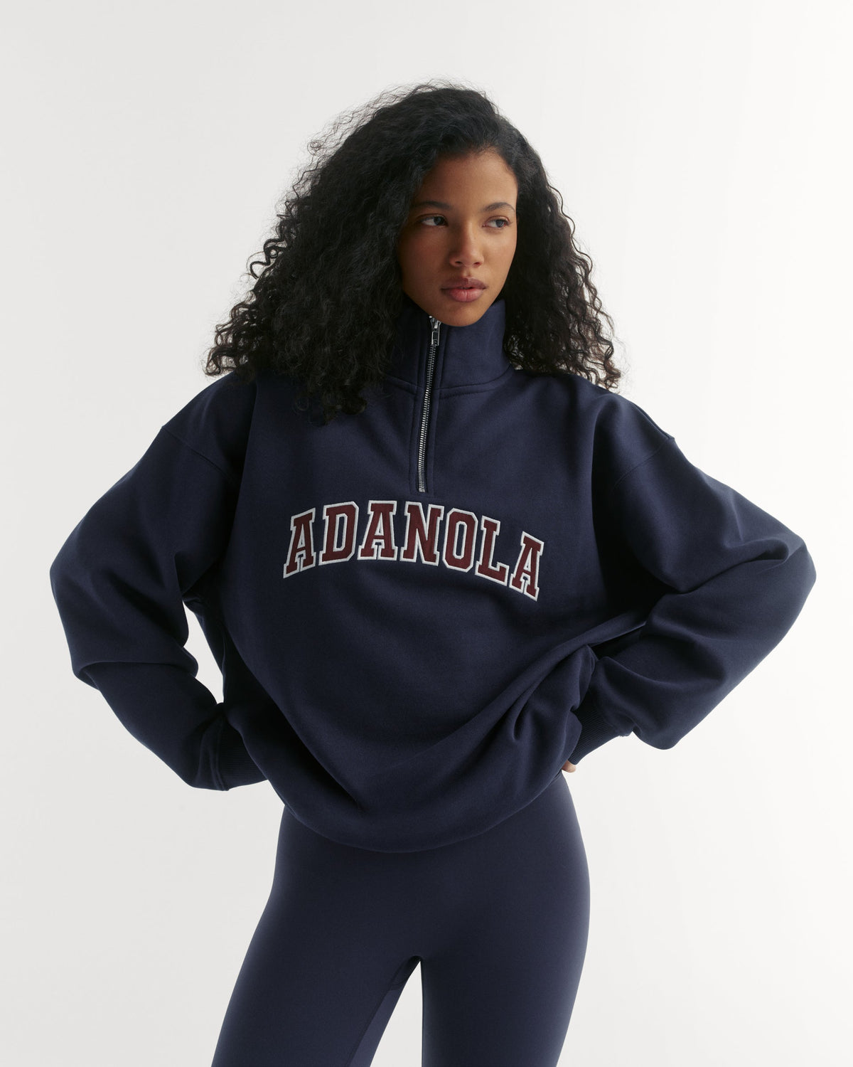 Relaxed Quarter Zip Sweatshirt - Navy Blue