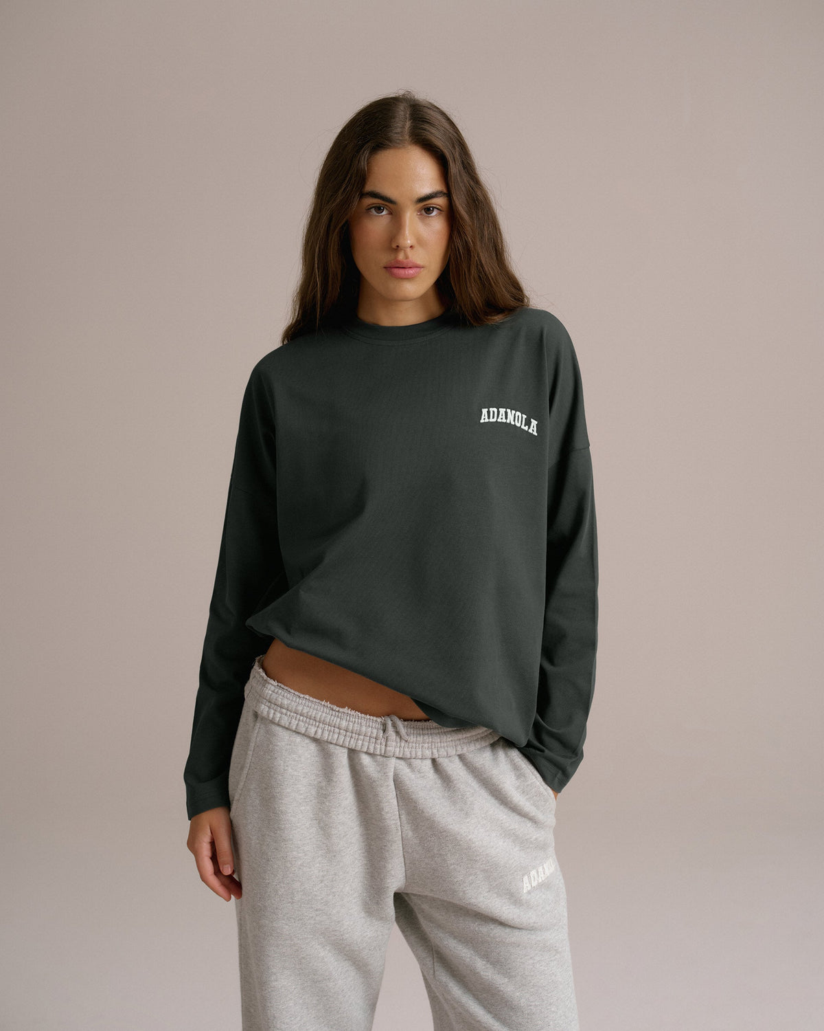 Drop Shoulder Long Sleeve T-shirt - Moss Green
