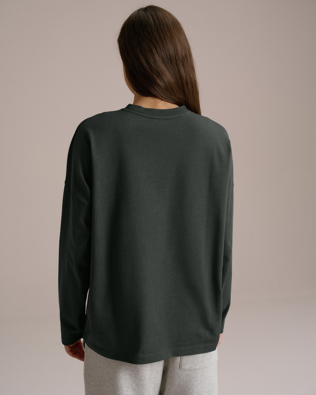 Drop Shoulder Long Sleeve T-shirt - Moss Green