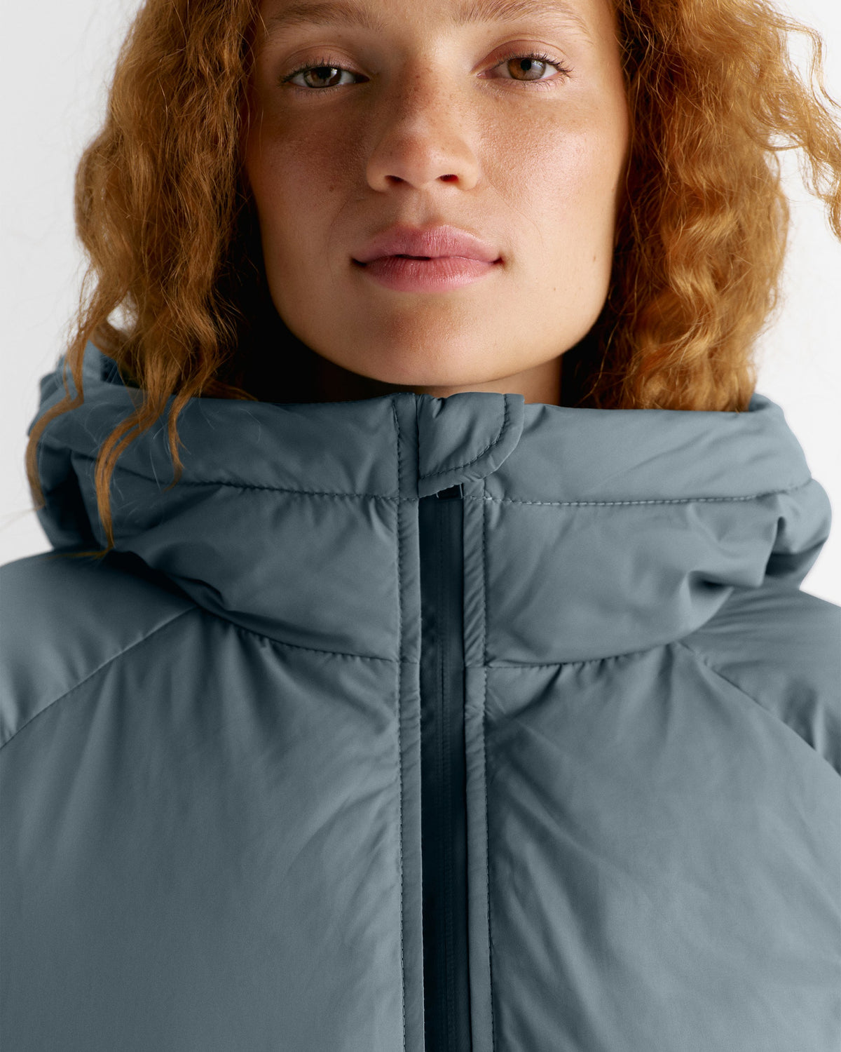 Funnel Neck Balloon Sleeve Down Puffer Jacket - Storm Blue