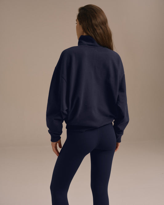 Oversized Quarter Zip Sweatshirt - Navy Blue
