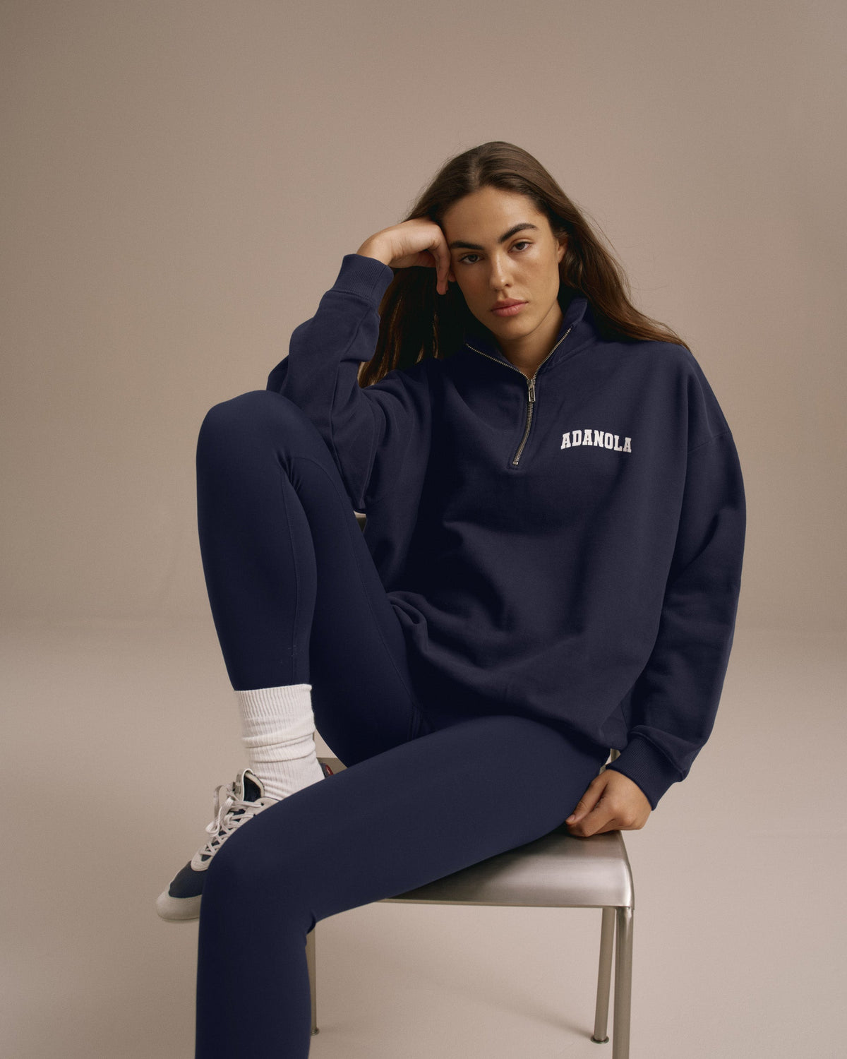 Oversized Quarter Zip Sweatshirt - Navy Blue