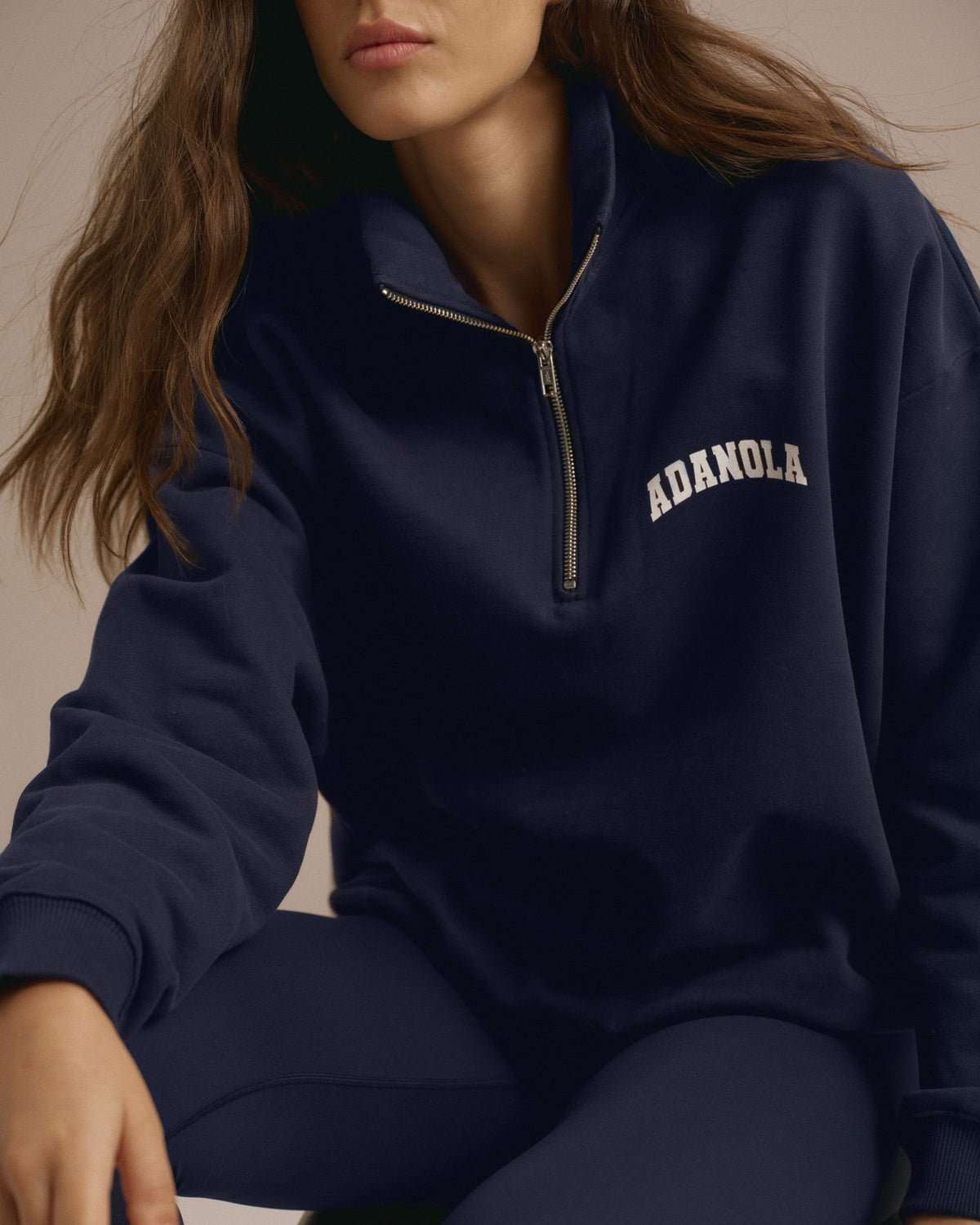 Oversized Quarter Zip Sweatshirt - Navy Blue