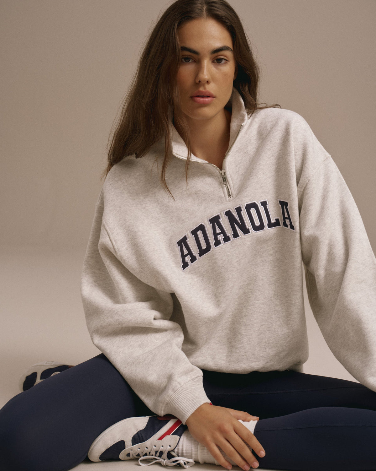 Relaxed Quarter Zip Sweatshirt - Light Grey Melange