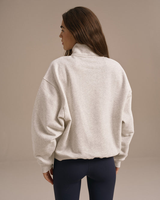 Relaxed Quarter Zip Sweatshirt - Light Grey Melange