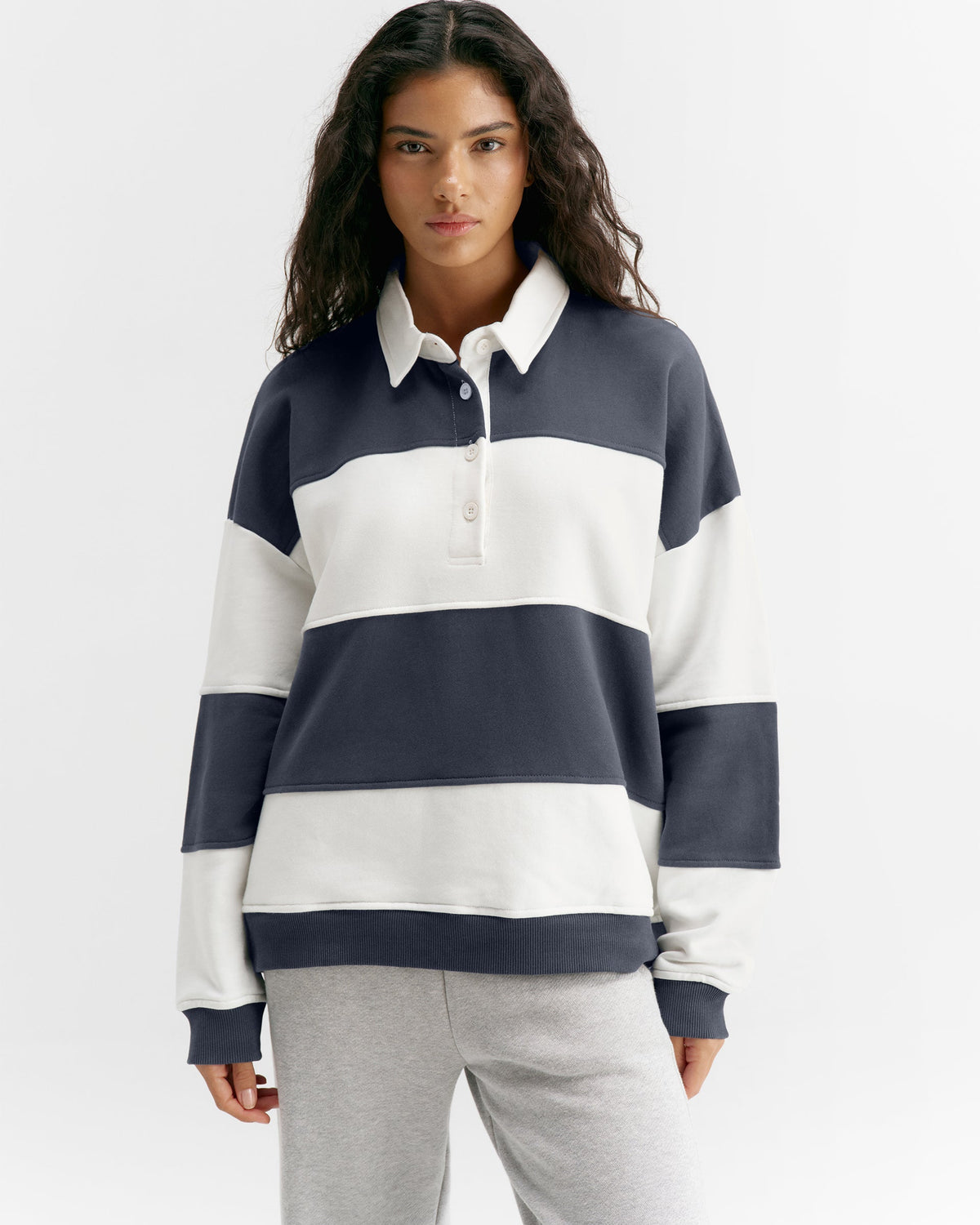 Oversized Henley Sweatshirt - Midnight Blue