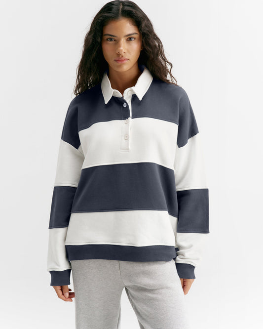 Oversized Henley Sweatshirt - Midnight Blue