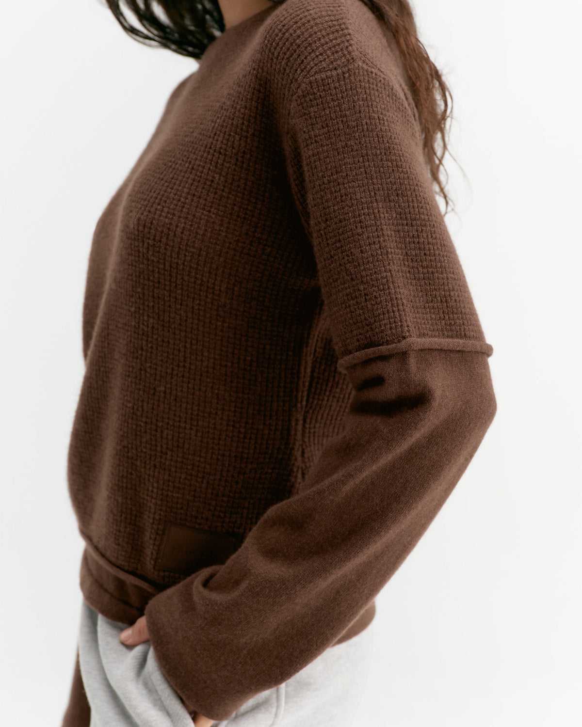 Double Layered Cashmere Blend Top - Chocolate Brown