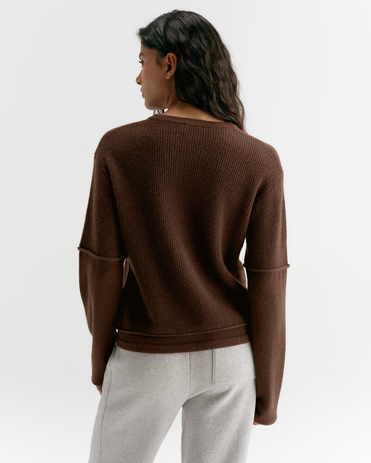 Double Layered Cashmere Blend Top - Chocolate Brown