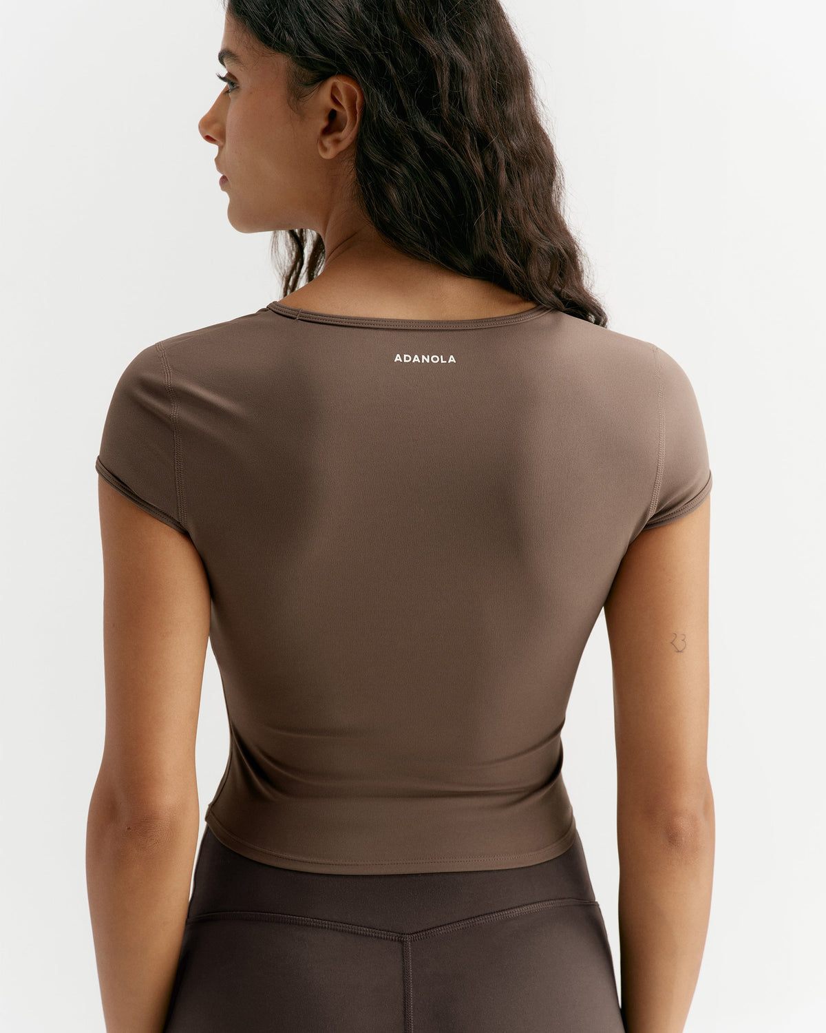 V-Neck Short Sleeve Yoga Top - Walnut Brown