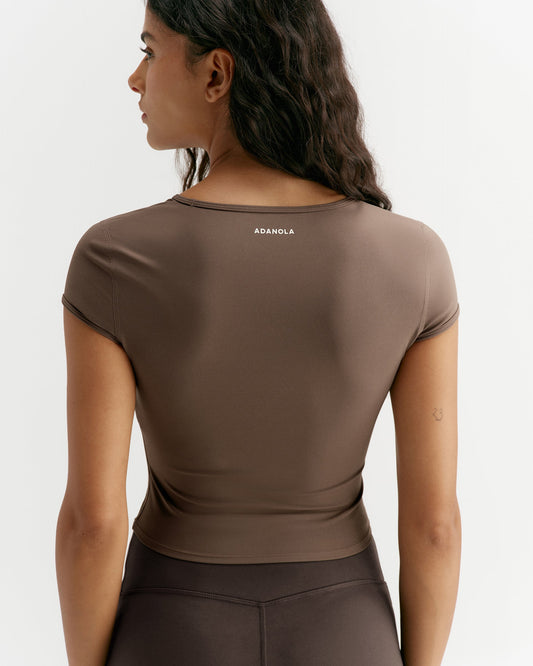V-Neck Short Sleeve Yoga Top - Walnut Brown