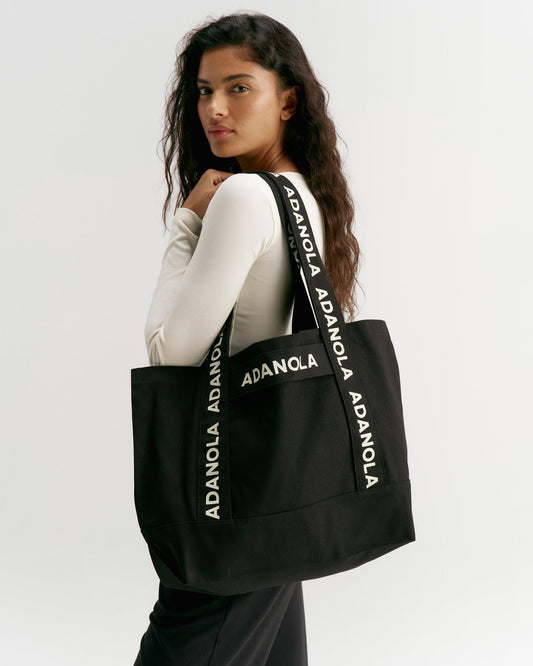 Branded Strap Tote Bag - Black/Cream