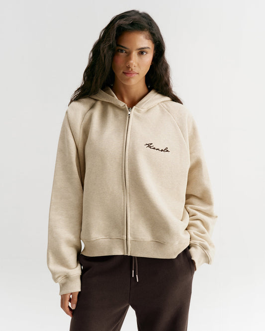 Loose Fit Zip Through Hoodie - Oatmeal Marl