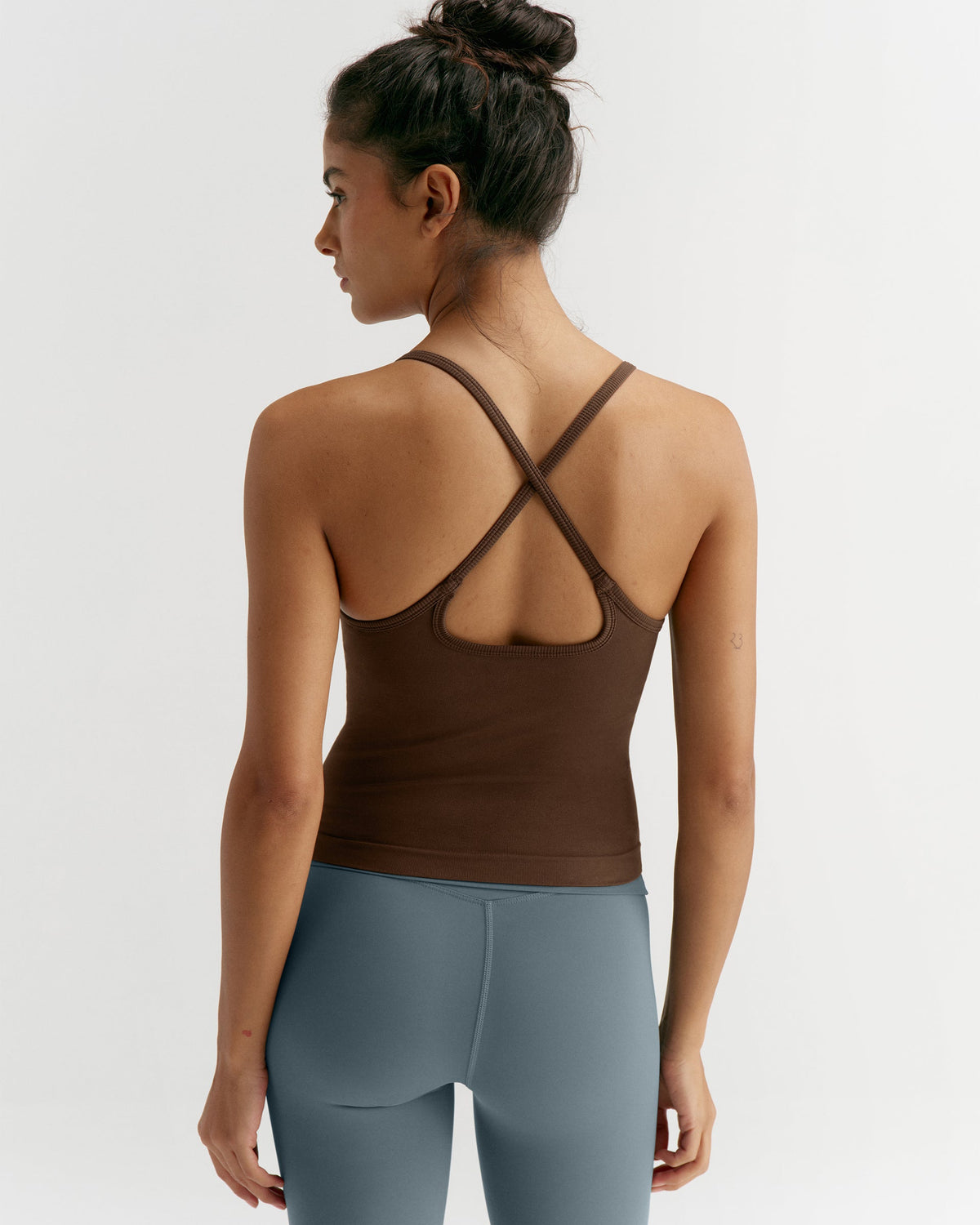 Classic Seamless Cross Back Tank Top - Chocolate Brown