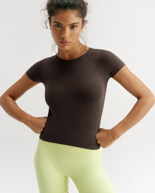 Seamless Short Sleeve Top - Coffee Bean