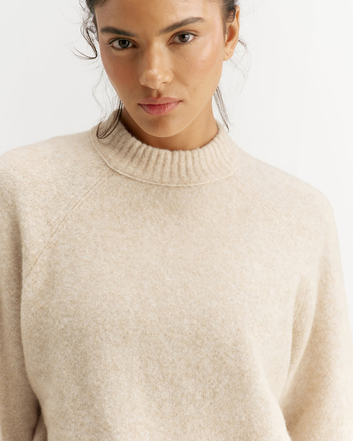 Knit Oversized Crew Sweatshirt - Oatmeal