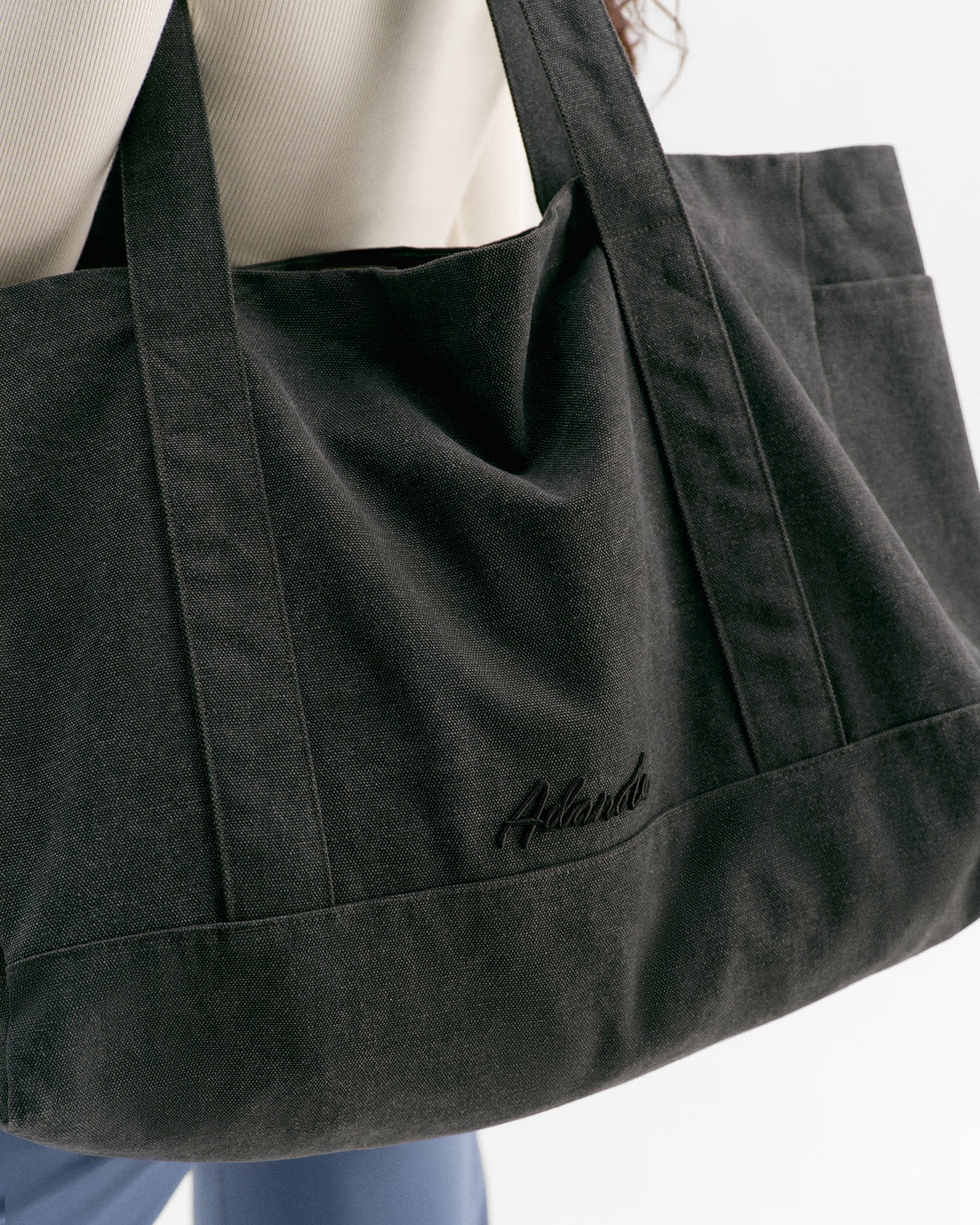 Script Washed Tote Bag - Graphite Grey