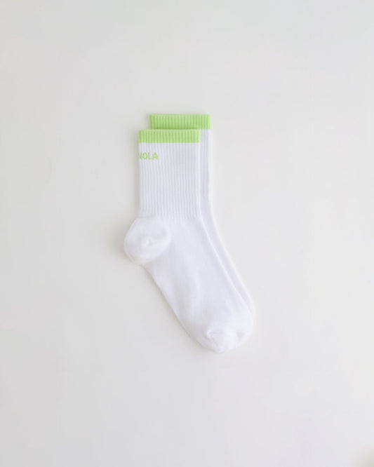 Single Stripe Socks - White/Washed Lime Green