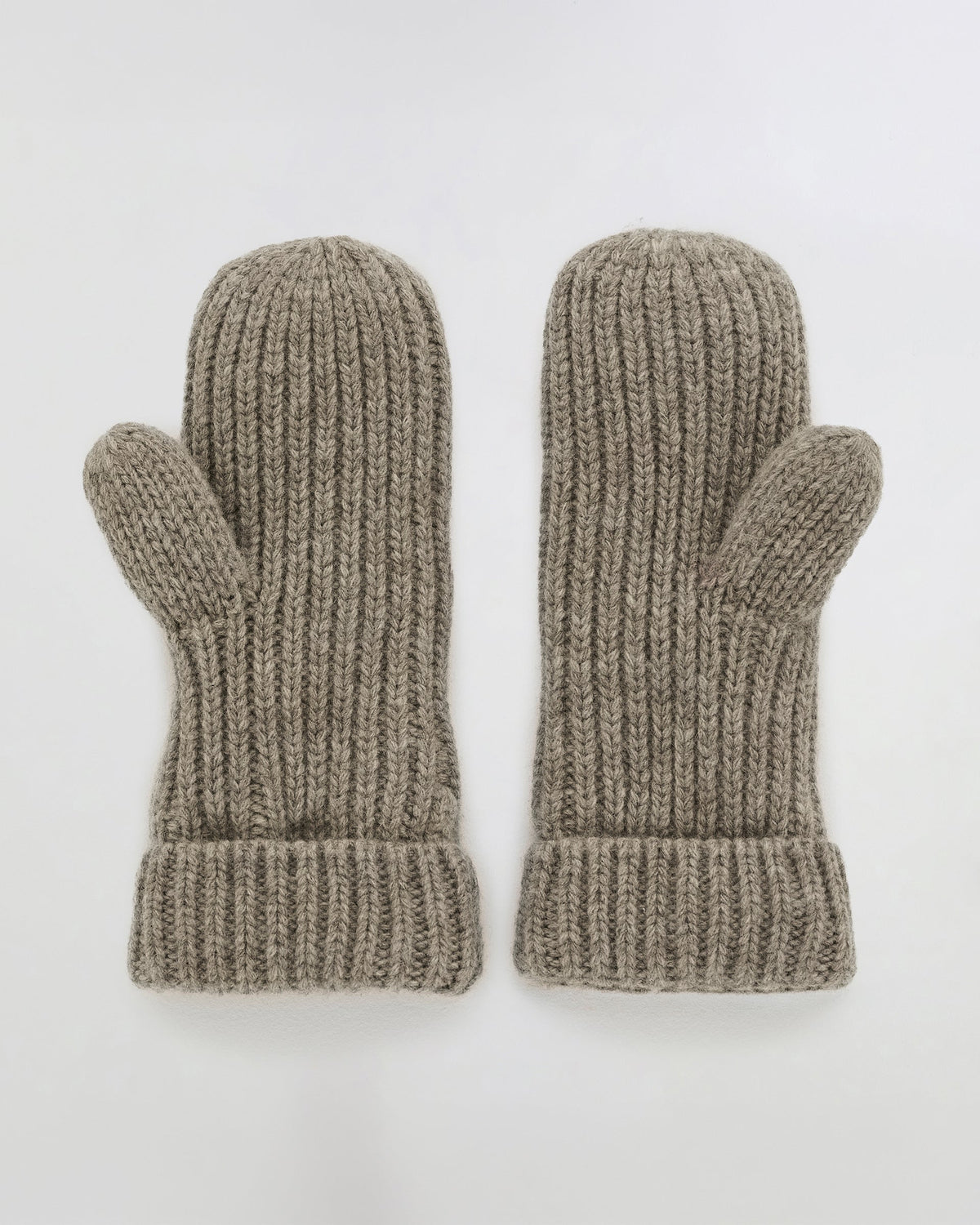 Rib Knit Fleece Lined Mittens - Stone Marl