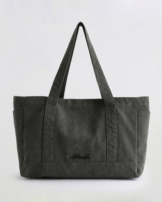 Script Washed Tote Bag - Graphite Grey