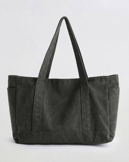 Script Washed Tote Bag - Graphite Grey