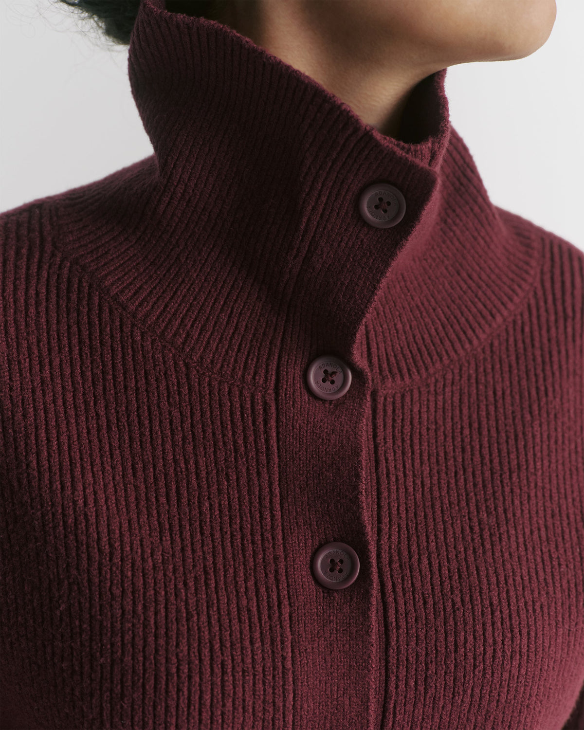 Knit Funnel Neck Collar Cardigan - Damson