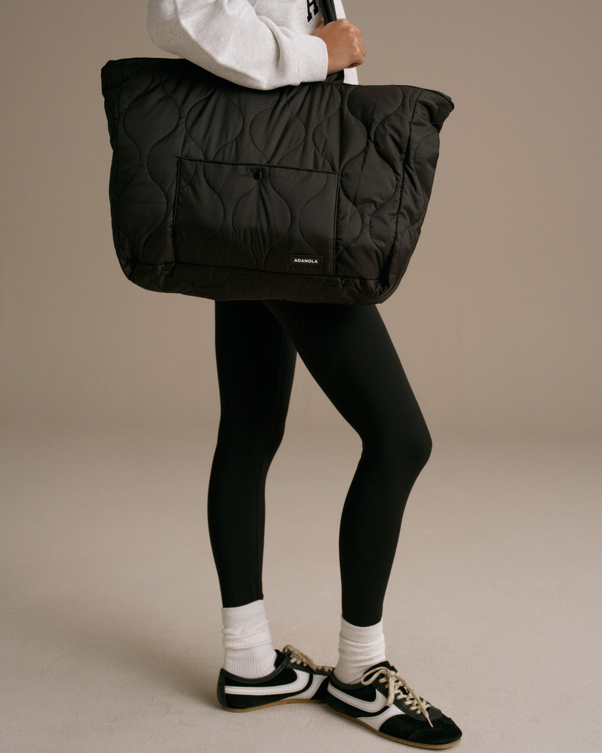 Quilted Nylon Tote Bag - Black