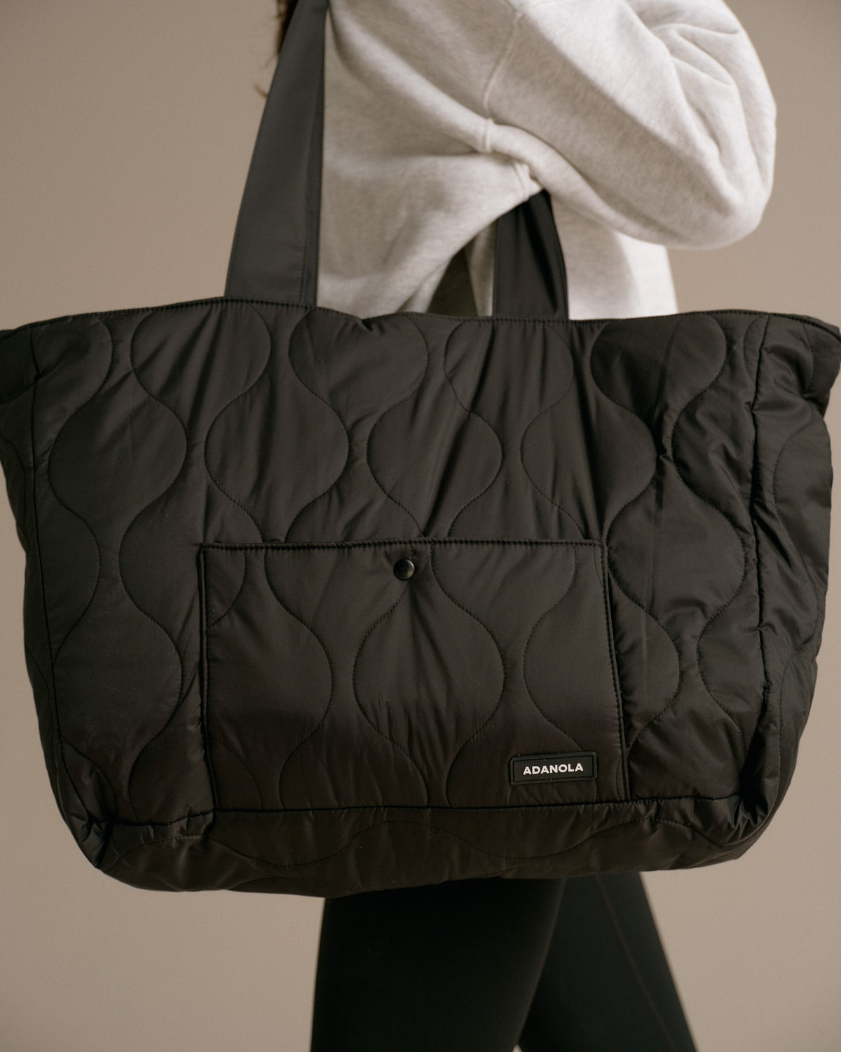 Quilted Nylon Tote Bag - Black