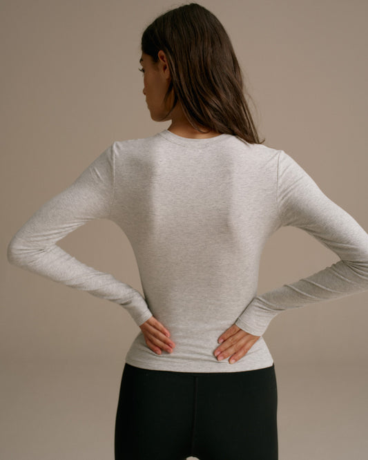 Cotton Long Sleeve Top - Grey Melange