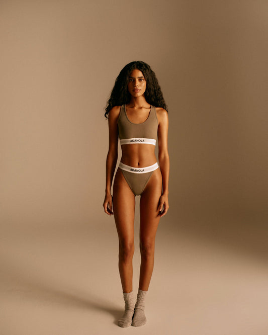 Branded Ribbed Thong - Olive Green