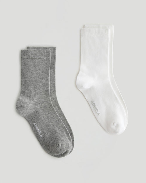 2 Pack Lightweight Socks - White/Grey Melange