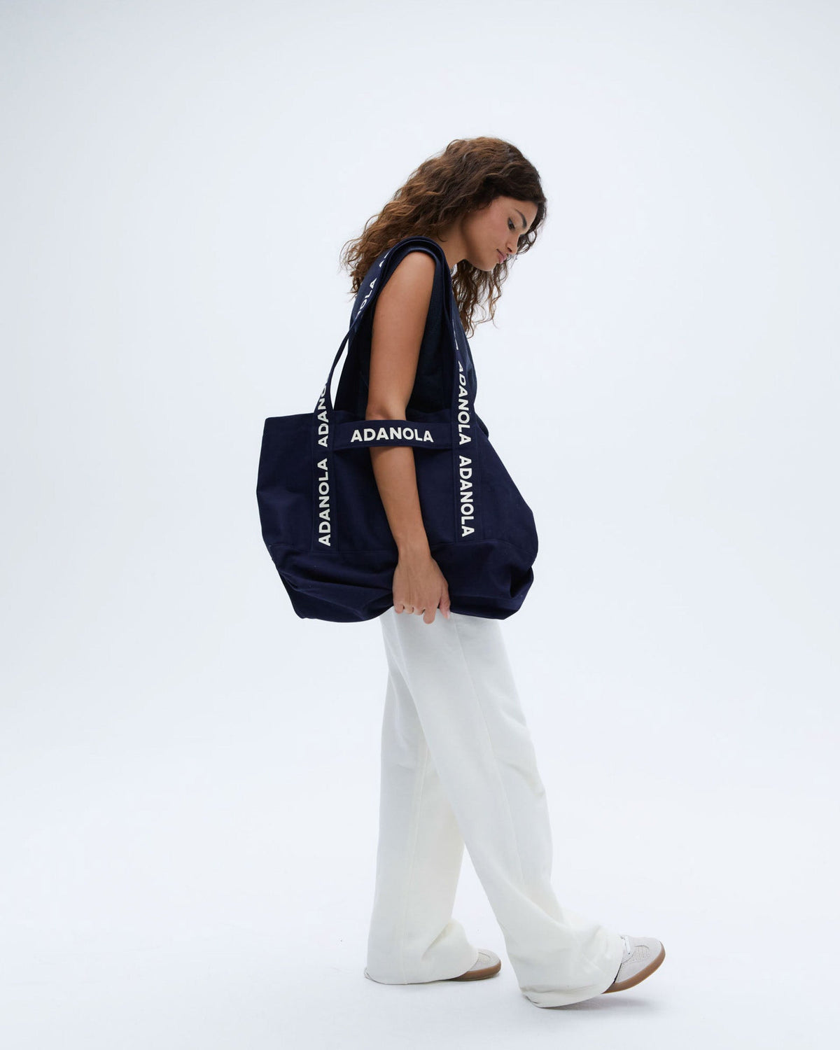 Branded Strap Tote Bag - Navy Blue