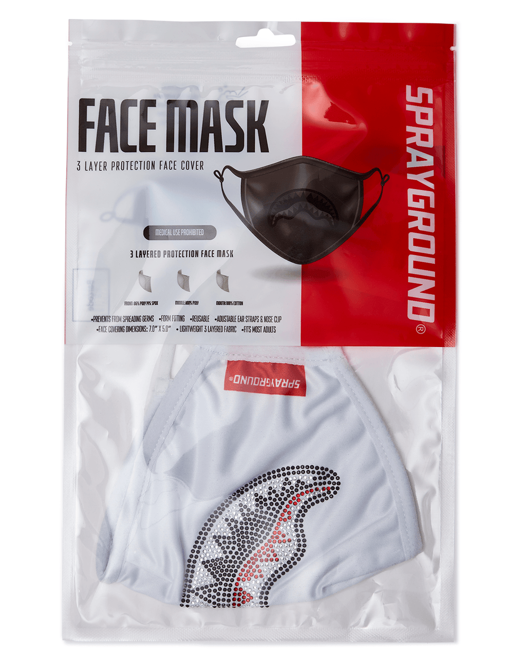TRINITY DIAMOND SHARK (WHT) POLYESTER FACE MASK