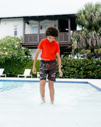 KIDS CHECKS & CAMO SWIM TRUNKS