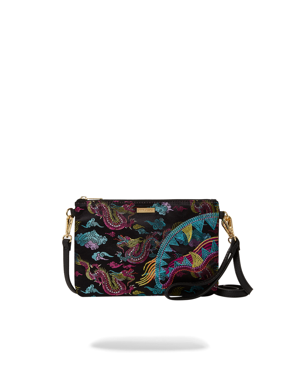 EMBROIDERED DRAGONS CROSSOVER CLUTCH